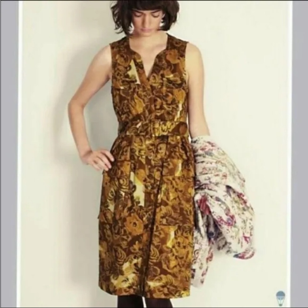 Anthropologie Moulinette Soeurs Brassica Safari Belted Floral Dress Cotton Sz0